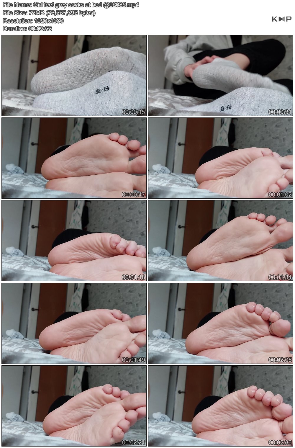 Girl feet grey socks at bed @02085.JPG